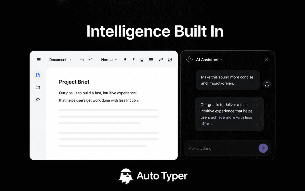 Auto Typer side panel typing into a Google Doc